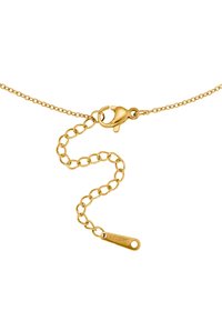 Collier en chaîne dorée avec un fermoir à mousqueton, comportant des maillons ovales. Une petite étiquette affiche "925" près du fermoir. Texture lisse.