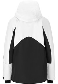 Hoodie mit einem Schwarz-Weiß-Farbblockdesign, glatt in der Textur und mit einem lockeren Schnitt. Mit elastischen Bündchen und einem Rückeneinsatz.