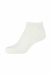Witte enkelkous met een geribd ontwerp, gemaakt van zachte stof. Beschikt over een lage enkel en een naadloze teen voor comfort.