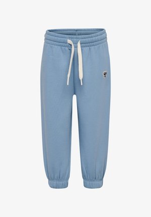 Lichtblauwe joggingbroek gemaakt van een katoenmix; elastische tailleband met trekkoord; geribbelde manchetten; klein geborduurd logo aan de zijkant.