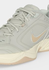 Ανοιχτό μπεζ αθλητικό παπούτσι Nike Monarch με υφασμάτινα κορδόνια, δίχτυ στη γλώσσα, ραμμένες επιστρώσεις και μαλακή σόλα με κείμενο "Full Length Air".