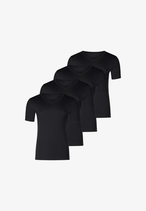 Set van vier zwarte t-shirts met korte mouwen. Gemaakt van zachte stof, met een klassieke ronde halslijn en een slanke pasvorm.