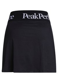 Falda negra con cintura elástica que presenta el texto "PeakPerformance" en blanco. Tejido suave, diseño acampanado, corte a la altura de la rodilla.
