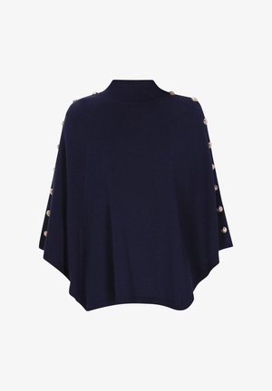 Marine poncho sweater met een hoge hals en zijknopen. Gemaakt van gestructureerde breiselstof, met een vloeiende uitstraling en afgeronde zoom.