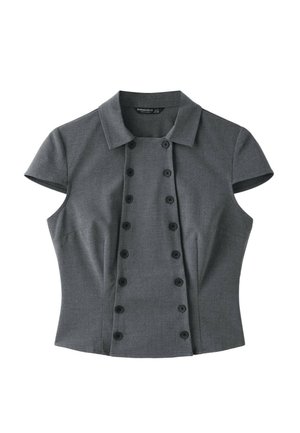 Stradivarius, DOUBLE-BREASTED SHORT SLEEVE SHIRT - Chemisier - dark grey