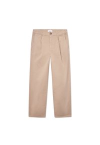 Khaki trousers made of cotton with a straight-leg design, featuring two front pockets, a button fastening, and a classic fit.