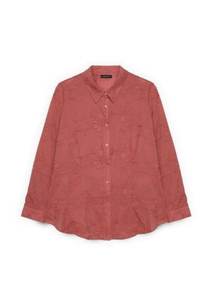 Langærmelig button-down overhemd in stoffige rozetint met bloemenborduursel, puntige kraag en subtiele borstzak.