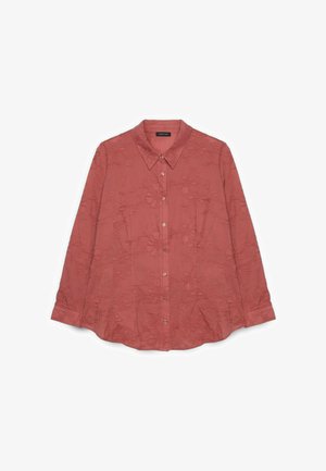 Langærmelig button-down overhemd in stoffige rozetint met bloemenborduursel, puntige kraag en subtiele borstzak.