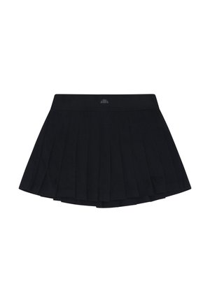 Fekete pliszírozott teniszszoknya széles derékpánttal és egy kis logóval a középső elülső részen.