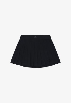 Fekete pliszírozott teniszszoknya széles derékpánttal és egy kis logóval a középső elülső részen.