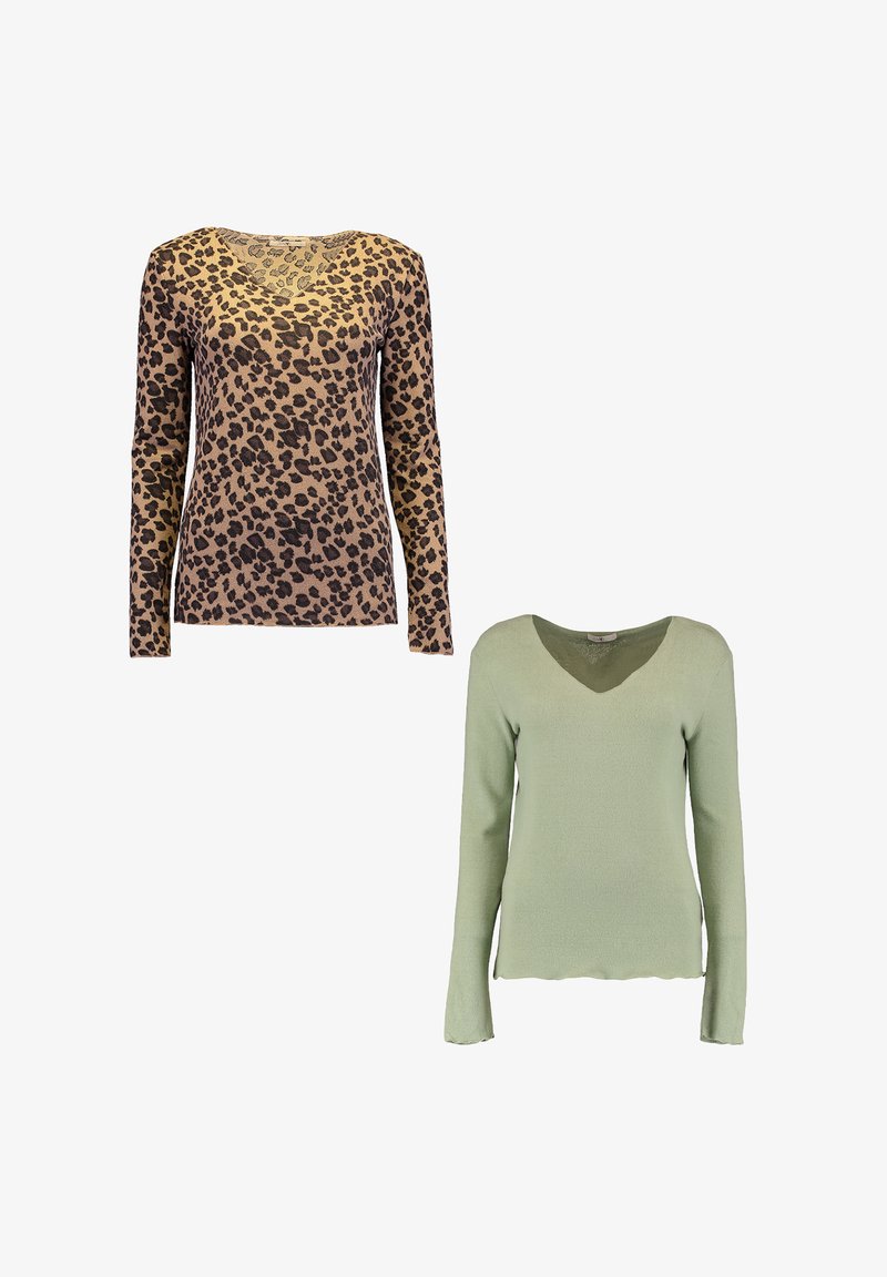 Hailys LANGARMSHIRT 2ER-SET V-AUSSCHNITT NORMALE PASSFORM - Long sleeved top - braun-grün