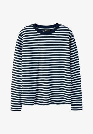 Sort og hvid, vandret stribet skjorte med lange ærmer, rund halsudskæring, ensfarvet design og almindelig pasform.