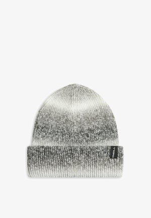 Gorro de punto gris y blanco con puño doblado y etiqueta negra de la marca O'Neill en el puño, mostrado sobre un fondo blanco.