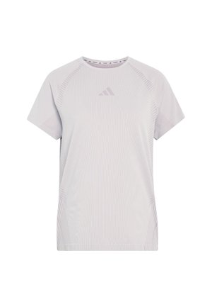 Hellgraues sportliches T-Shirt mit kurzen Ärmeln, rundem Ausschnitt, subtiler Textur und Adidas-Logo auf der Brust in passendem Farbton.