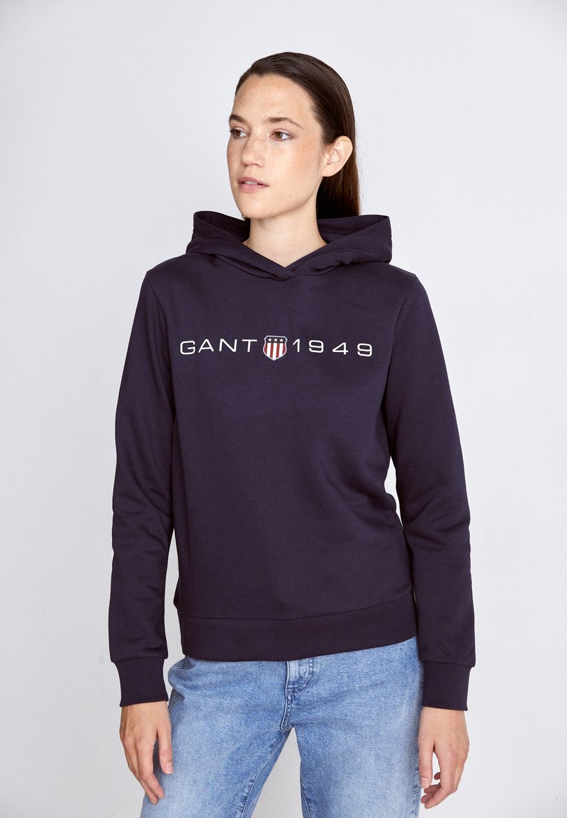Gant Women Embroidered Hooded Full Sleeves Sweatshirt