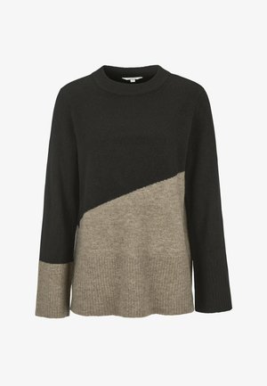 Sorte og beige farveblokket sweater med rund halsudskæring, lange ærmer og ribbet kant. Lavet af blødt, struktureret strikkemateriale.