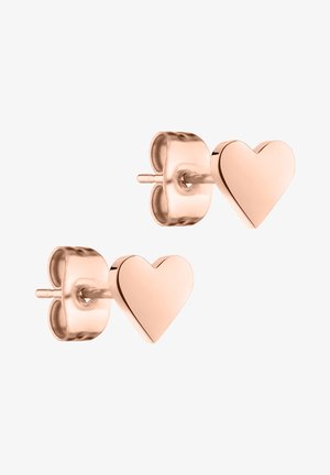 Herzförmige Ohrstecker aus poliertem Roségold mit glatter Oberfläche und einer schlichten Steckverschluss für sicheren Halt.