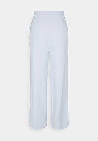 Light blue high-waist straight-leg pants with side pockets and a flat front, displayed against a white background.