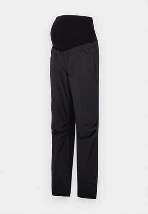 Zwarte zwangerschapsbroek met een rekbare tailleband, voorzien van zijzakken en een slim fit ontwerp, gemaakt van een glad materiaal.