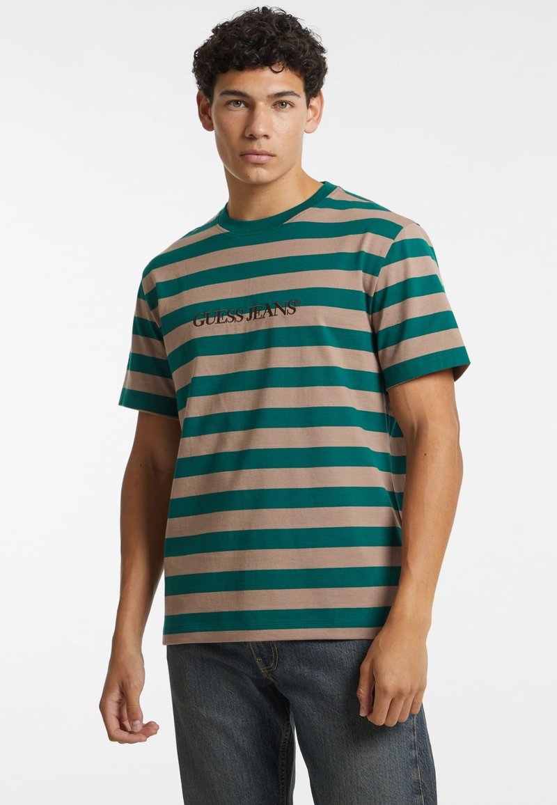 Guess Jeans STRIPED - Marškinėliai su spaudiniu - mehrfarbig grün