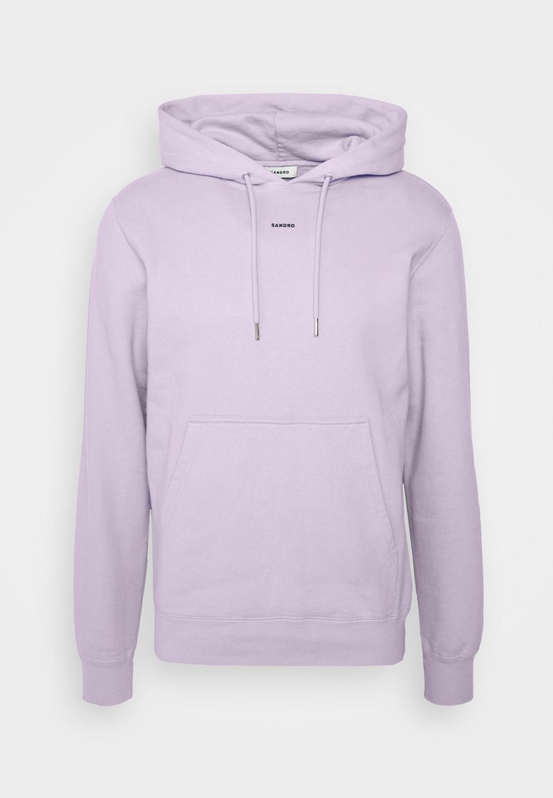 Felpa con cappuccio color lavanda chiaro, dotata di tasca frontale, lacci e piccolo logo al centro del petto. Tessuto morbido con polsini a coste.