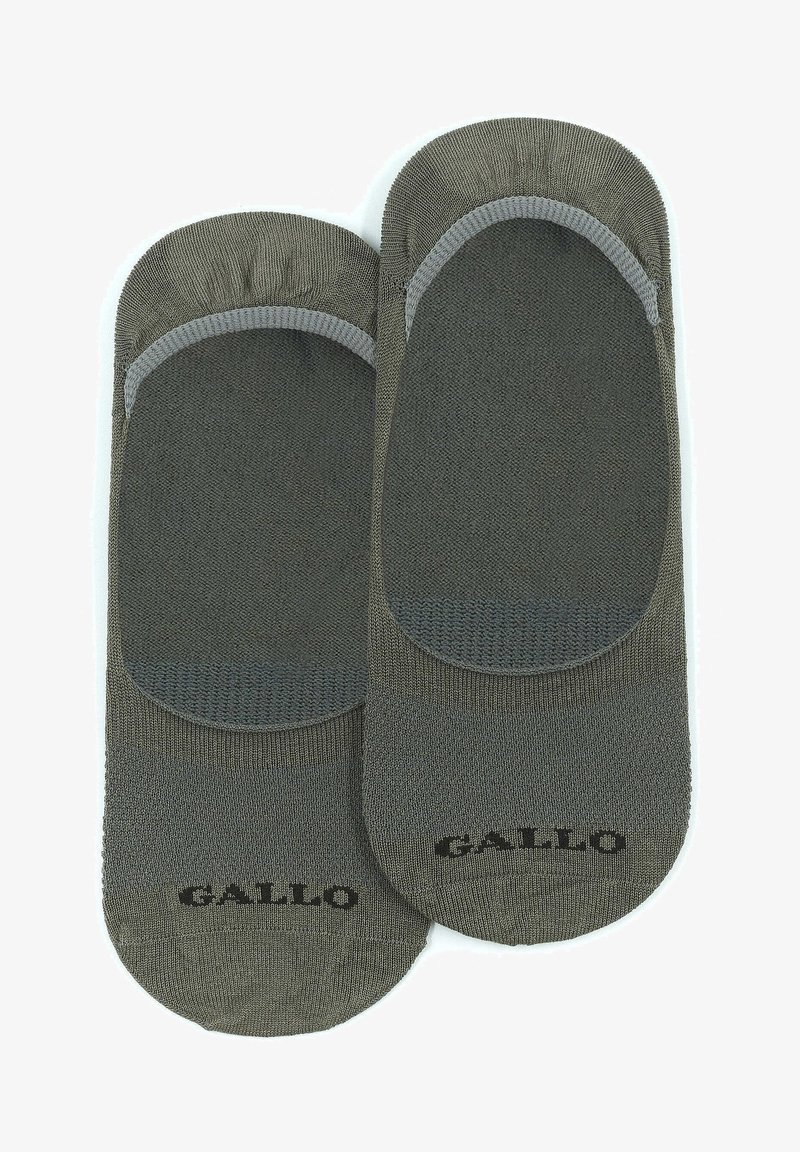 Calze invisibili grigie realizzate in un tessuto morbido e flessibile. Presentano una morbida fascia testurizzata e il logo stampato "GALLI" nell'area delle dita.