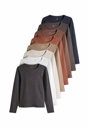 THE SET, 8 PACK LONG SLEEVE RIBBED T-SHIRTS - Long sleeved top - brown navy ochre neutral white