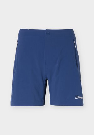 Pánske športové šortky Berghaus v námorníckej modrej farbe s predným zapínaním na gombík, bočnými vreckami so zipsom a logom na spodnej časti pravej nohy.