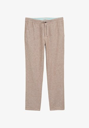 Pantaloni marrone chiaro, con una texture morbida e un fit rilassato, dotati di una vita elasticizzata e un cordoncino per un comfort regolabile.