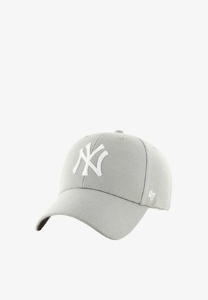 Gray baseball cap featuring a raised white embroidered New York logo and "47" on the side, with a classic curved brim design.