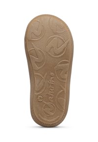 Suola di scarpa in gomma con superficie marrone chiaro e texture. Presenta motivi circolari e il nome del marchio "Natino" impresso sul lato.