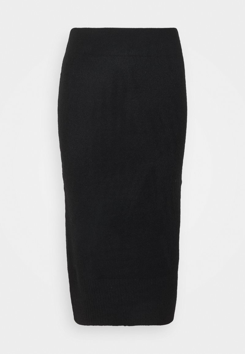 Mustan neulotun lyhyen hameen, joka on istuva ja keskipitkän mittainen, sileä rakenne ja ribattu vyötärölaikku lisäämään mukavuutta.