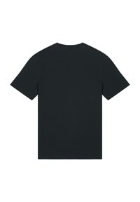 Schwarzes Baumwoll-T-Shirt mit klassischem Rundhals, kurzen Ärmeln und plainem Rücken. Kein sichtbares Design oder Verzierungen.