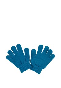 Guanti lavorati a maglia di un brillante color turchese, con cinque dita e polsini a coste. Realizzati in morbido materiale con una finitura testurizzata per il calore.