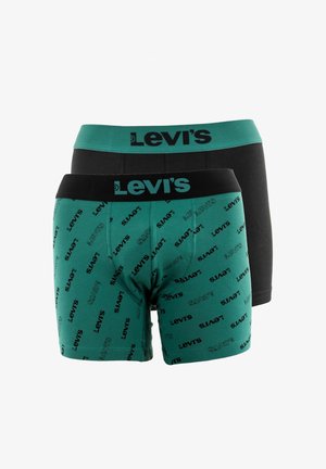 Boxers de Levi's, uno verde con marca repetida y uno negro, confeccionados en un tejido suave, con cinturillas elásticas.