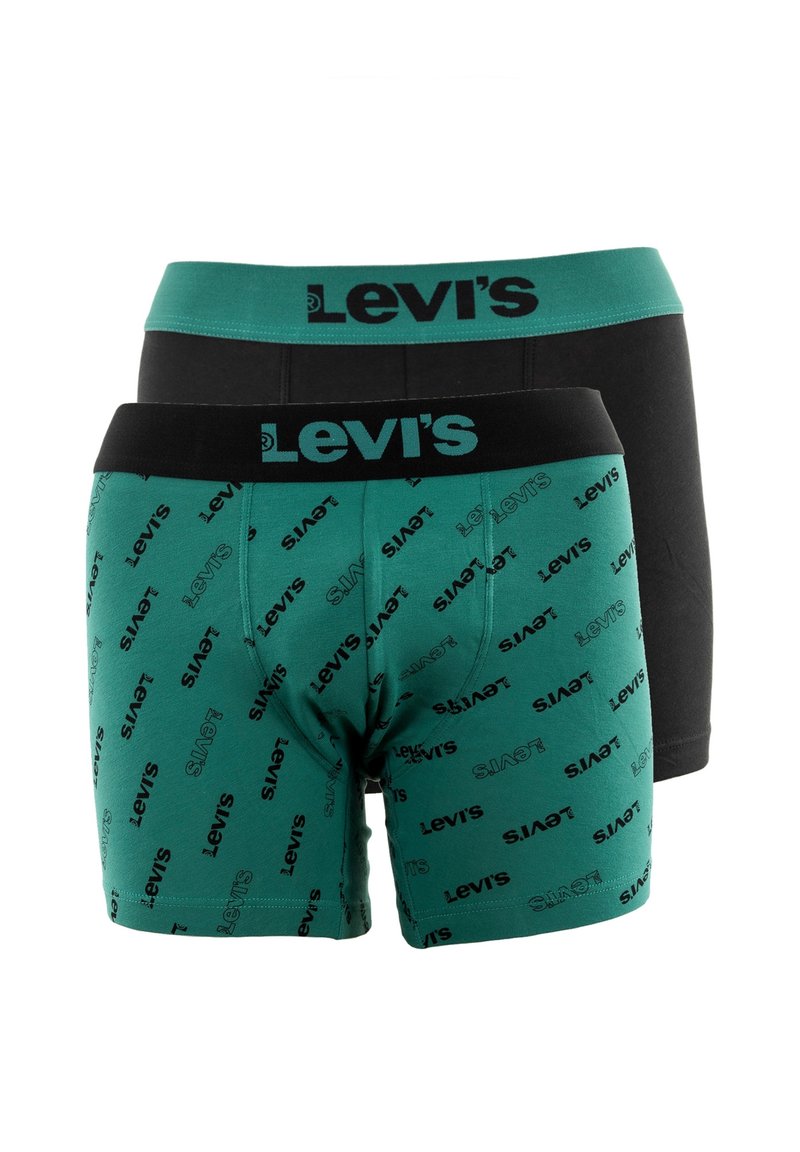 Boxers de Levi's, uno verde con marca repetida y uno negro, confeccionados en un tejido suave, con cinturillas elásticas.