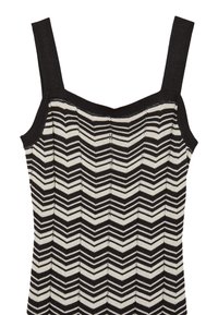 Top in maglia con motivo a zigzag bianco e nero, con spalline sottili e scollatura quadrata; presenta una finitura testurizzata.