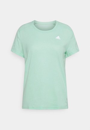 T-shirt Adidas vert clair à manches courtes et col rond, avec petit logo blanc sur la poitrine, présenté sur un fond uni.