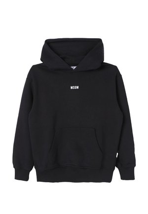 Felpa nera con cappuccio realizzata in morbido tessuto, dotata di tasca frontale, polsini a coste e logo "MSGM" bianco sul petto. Inclusa cappuccio regolabile.