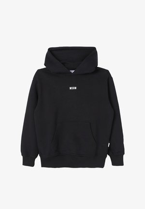 Felpa nera con cappuccio realizzata in morbido tessuto, dotata di tasca frontale, polsini a coste e logo "MSGM" bianco sul petto. Inclusa cappuccio regolabile.