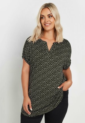 LEOPARD NOTCH NECK - T-shirts print - black