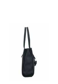Borsa a tracolla nera in pelle con due manici, superficie texturizzata, chiusura con zip e tasche laterali per ulteriore spazio di archiviazione.