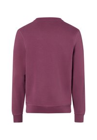 Bordeauxrotes Sweatshirt mit rundem Ausschnitt, langen Ärmeln und gerippten Bündchen. Der Stoff wirkt weich mit einer glatten Textur und ohne sichtbare Muster.