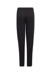 Pantalons de sport noirs avec une coupe droite, une taille élastique et sans motifs visibles. Fabriqués à partir d'un tissu lisse et doux.