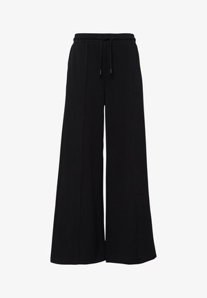 Black wide-leg pants with drawstring waist and front seam detailing, suitable for casual or lounge wear.