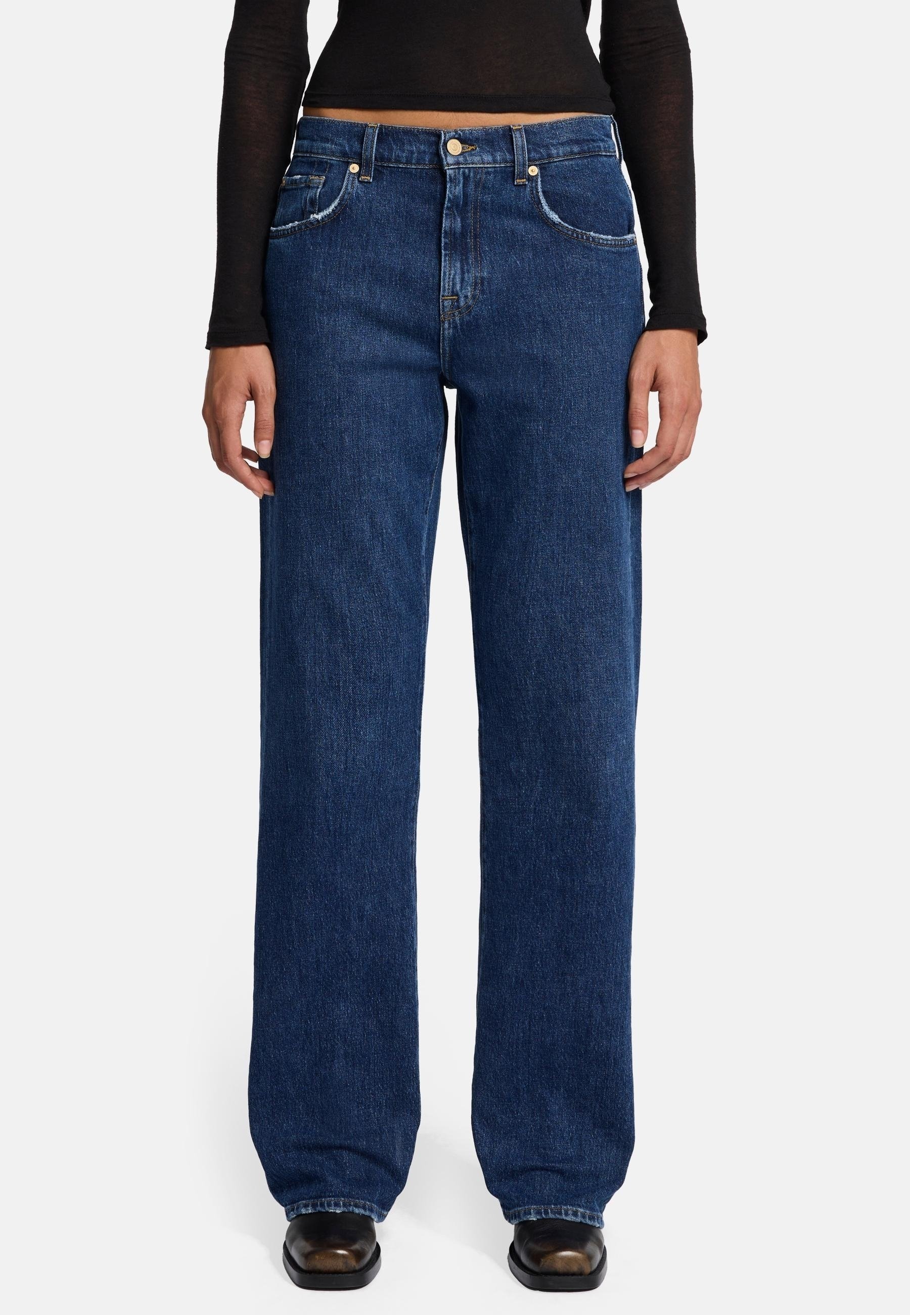 パンツ 7 FOR ALL MANKIND Women Straight Pants JSP0A910CIDARK Blue 7 for all mankind - Jeansy Straight Leg/niebieski - Zalando.pl