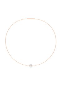 Gullfarget metall choker-halskjede med en glatt hvit perle i midten. Minimalistisk design med en tynn, sirkulær struktur.