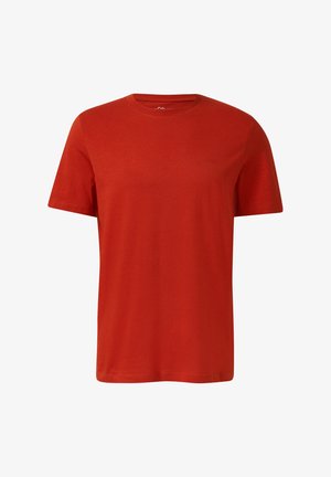 Maglietta rossa a maniche corte, con collo rotondo e logo ricamato discreto sul lato sinistro del petto.