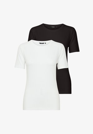 Du jojimo trumpomis rankovėmis marškiniai juodos ir baltos spalvos, pagaminti iš minkštos medžiagos. Kiekvienas turi apvalų iškirpimą ir prisitaikantį dizainą.