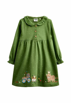 JoJo Maman Bébé, APPLIQUÉ BUTTON FRONT DRESS - Jerseykjole - khaki green farm